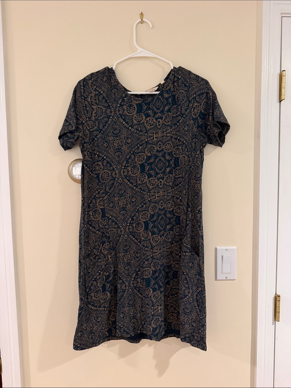 Fat Face Navy and Tan Patterned Short Sleeve Dress
